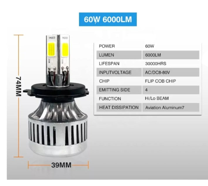 Bombillo Led H4 Motoled  6.000 LM